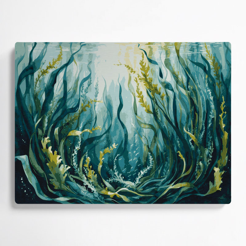 Art mural en métal bleu côtier avec algues, H 12 po x l 18 po