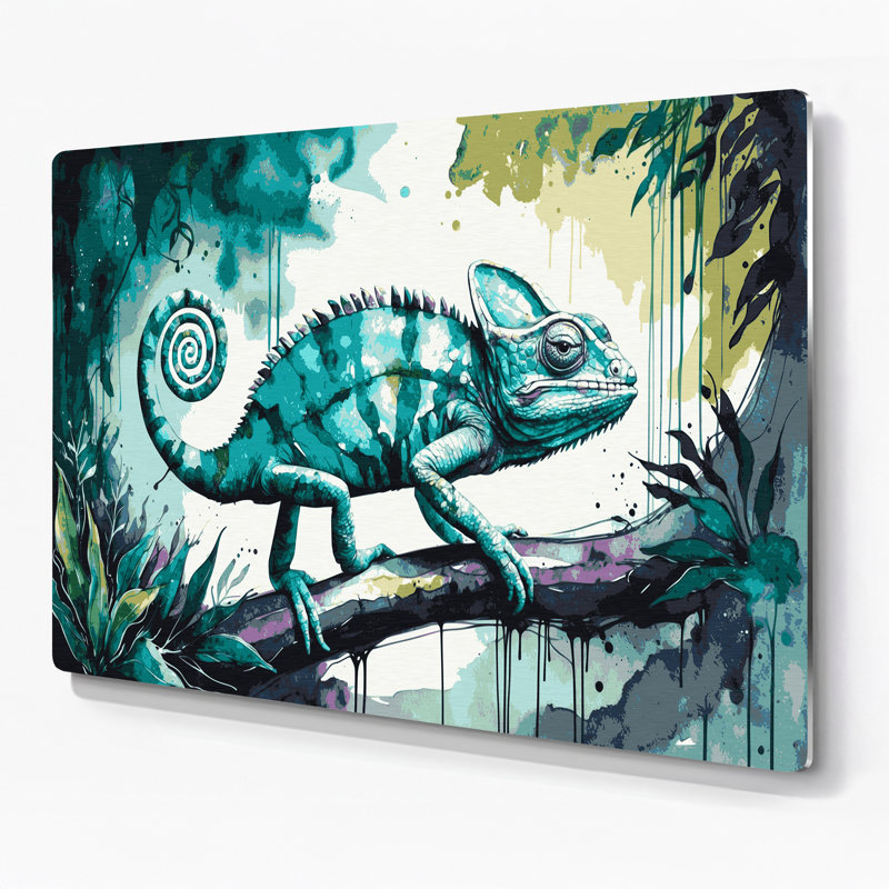 Faune, caméléon, art mural en métal vert, H 11 po x l 14 po