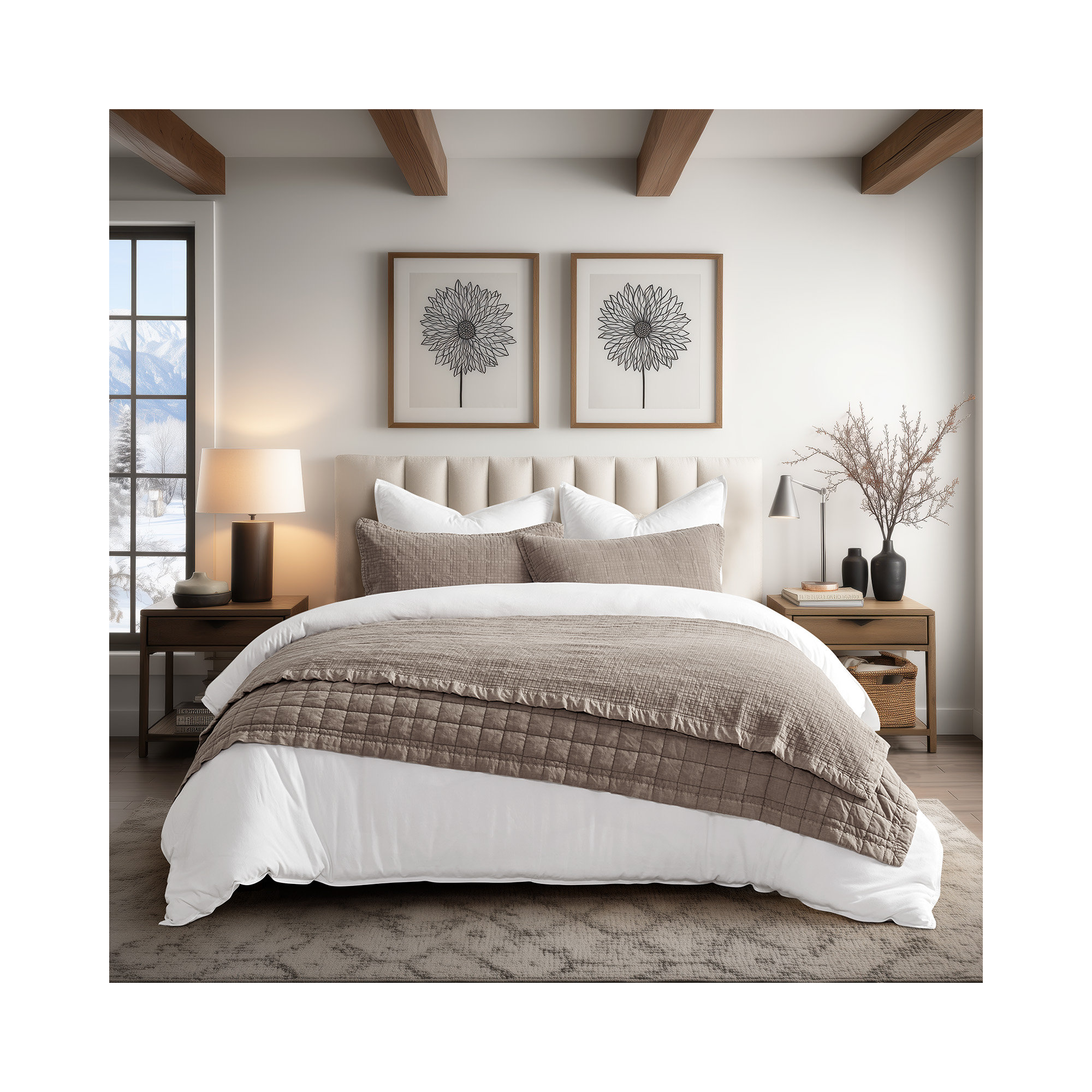Stonewashed Crinkle Cotton Box Stitch Quilt Set, Truffle Taupe Brown, Queen Quilt + 2 Queen Shams