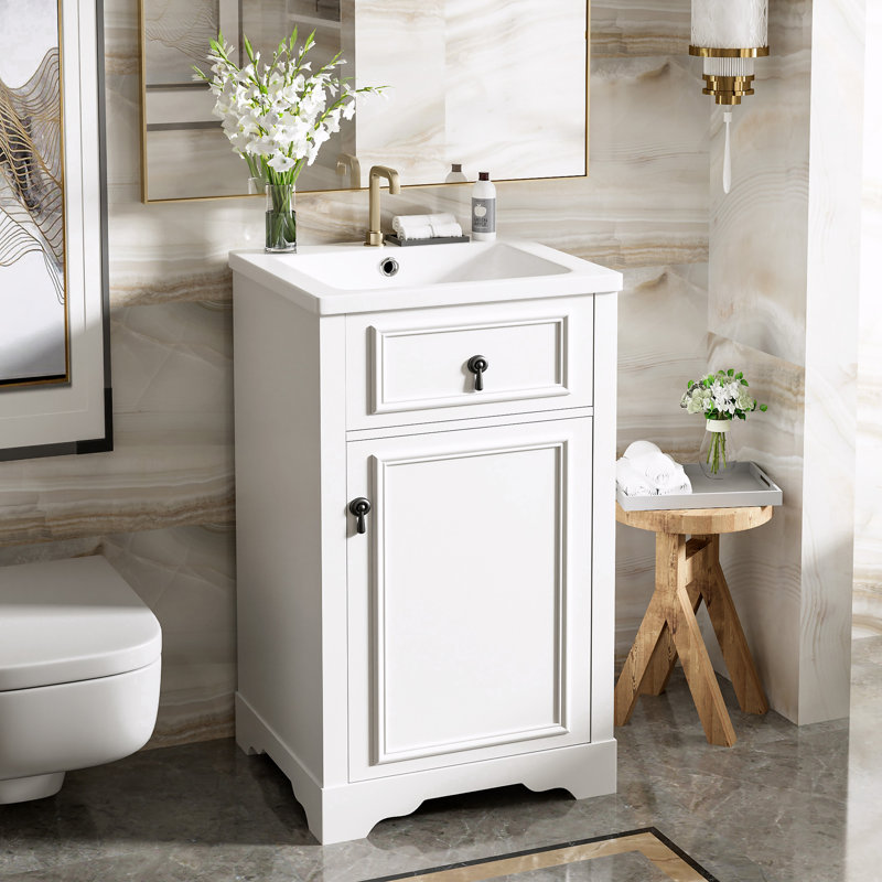 Storage Bathroom Vanity with Ceramic Sink, White