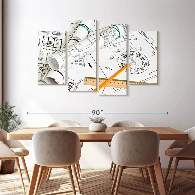 " Engineer Drawings " 4 - Pieces, 48" H x 75" W x 1.25" D
