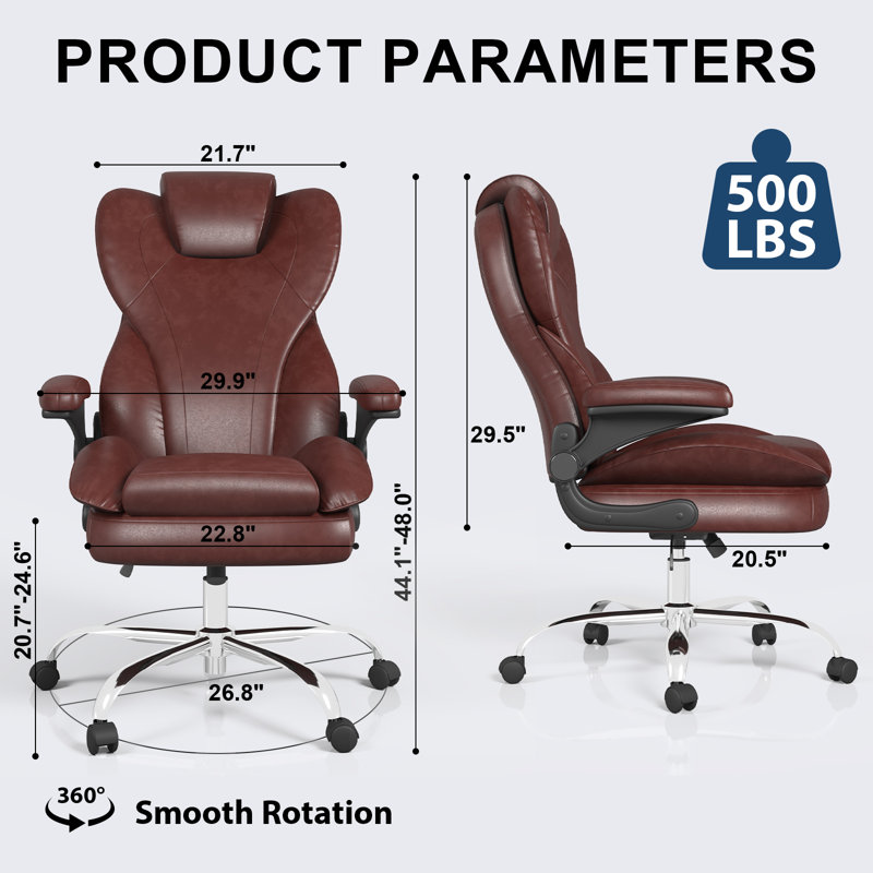 Executive Office Chair with Padded Flip-up Arms, 360°Swivel Free, Easy to Assemble, Brown, Brown
