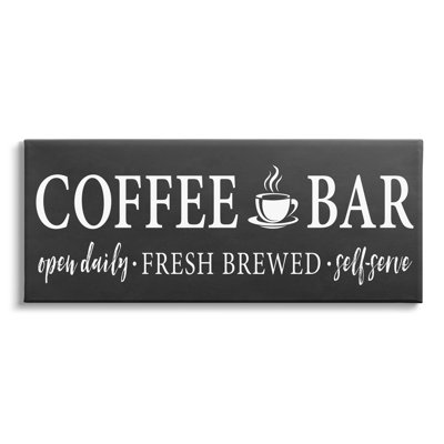 Coffee Bar Open Sign Casual Black Design Oversized Stretched Canvas Wall Art by Lettered and Lined