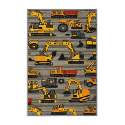 Machine Washable Transportation Gray Area Rug