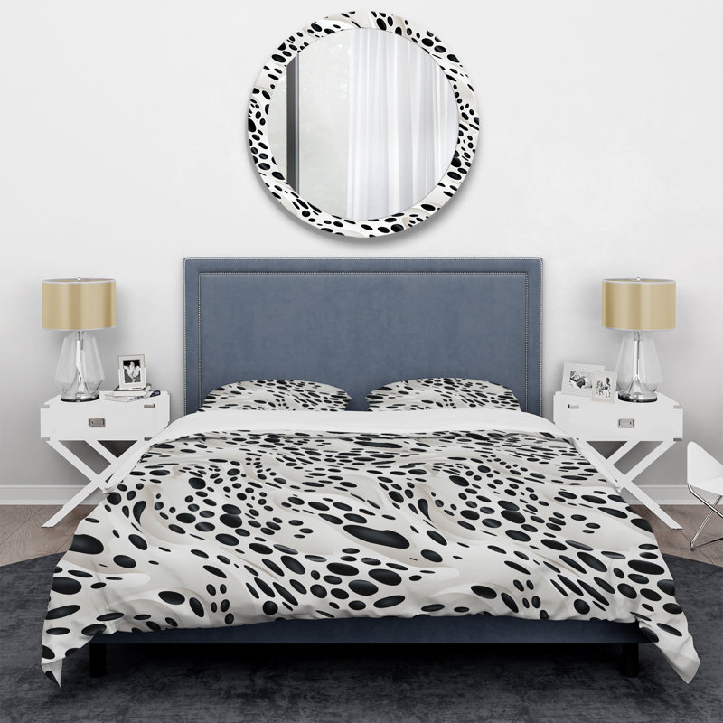 White And Black Snow Leopard Spots - Geometric Duvet Cover Set, Housse de couette pour très grand lit et 2 très