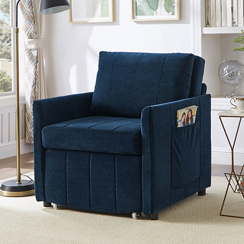 Canapé-lit rembourré convertible avec dossier réglable à 5 positions, poches latérales et panier de rangement pour les petits espaces et les chambres d'amis