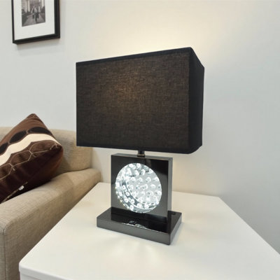 Lampe de table de luxe en cristal 1pc avec lumière DEL en nickel, commande tactile, abat-jour rectangulaire, finition chrome