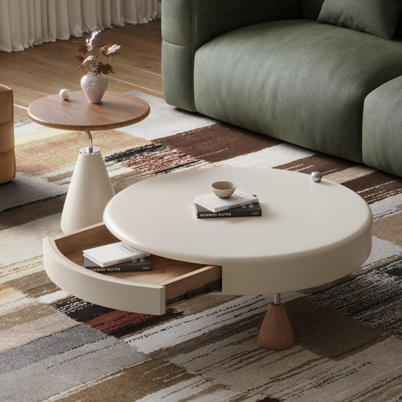 Table basse ronde avec tiroirs crème