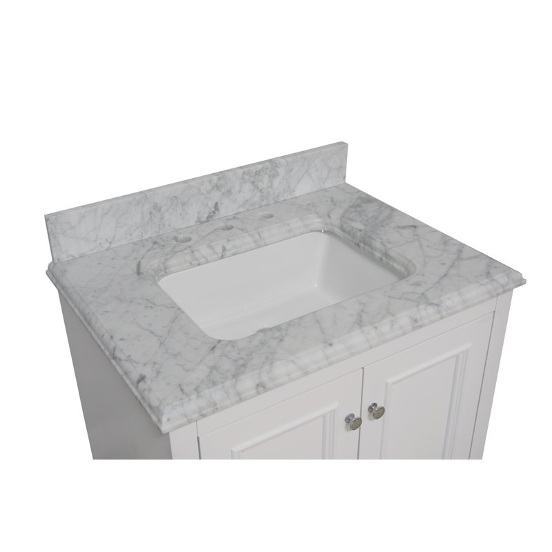 Ensemble de meuble-lavabo simple 30 po Loughlam, Marbre de Carrare, Blanc