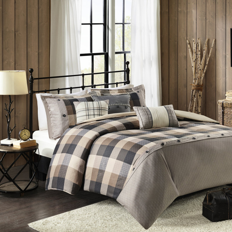 Housse de couette à chevrons 6 pièces très grande / très grande avec bordure brodée et coussins assortis