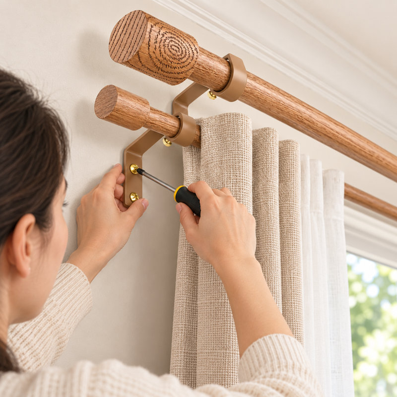 Wood Double Curtain Rod