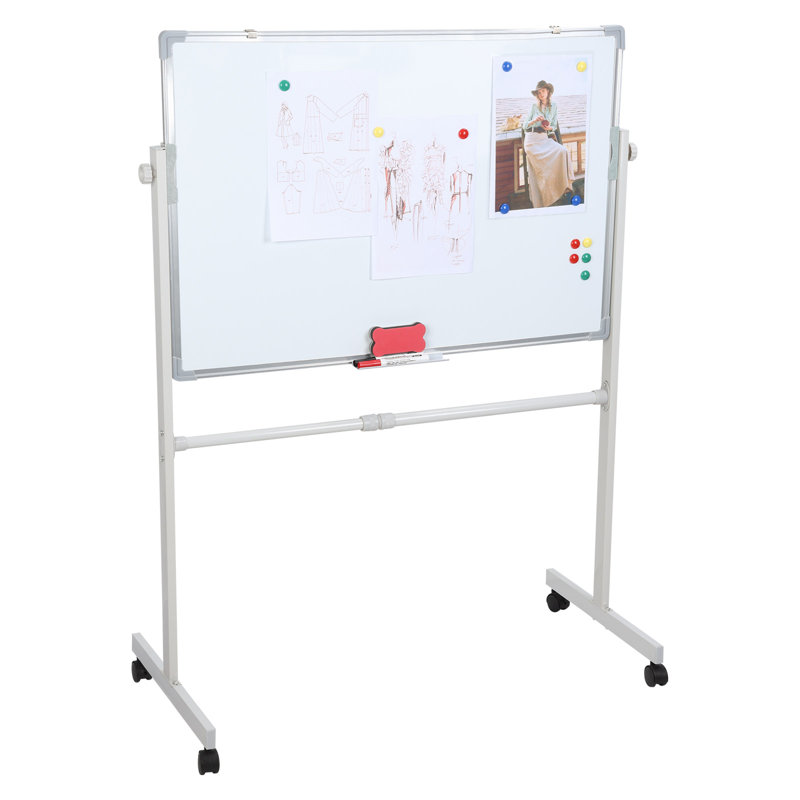 Tableau blanc mobile magnétique effaçable à sec à double face, tableau blanc magnétique réversible autoportant