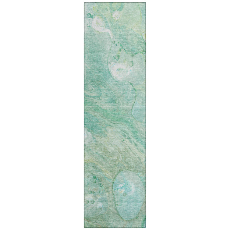 Machine Washable Indoor/Outdoor Xhevrie Teal Rug