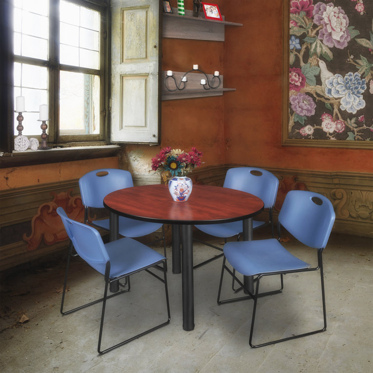Kee Round Breakroom Table Top, 4 Zeng Stack Chairs