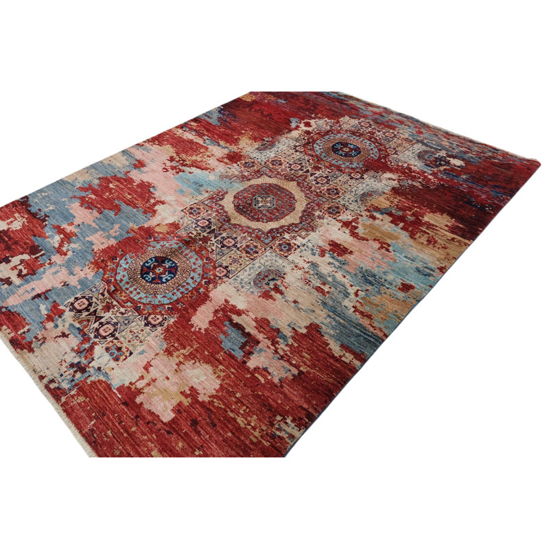 High-Quality Hand-Knotted Red And Blue Area Rug
