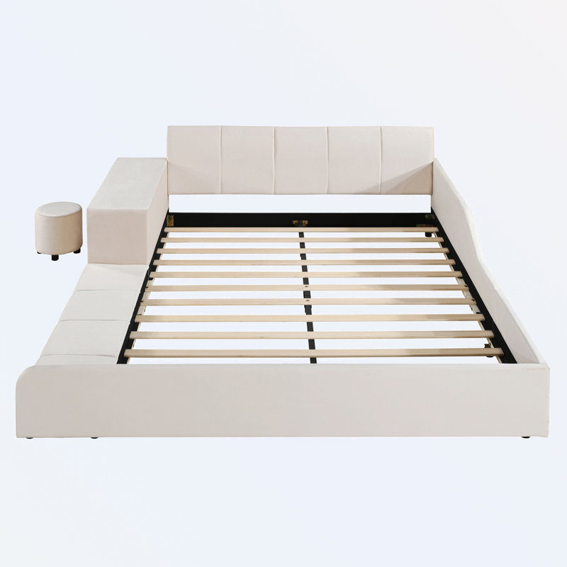 Lit plateforme tapissier Laven, Beige