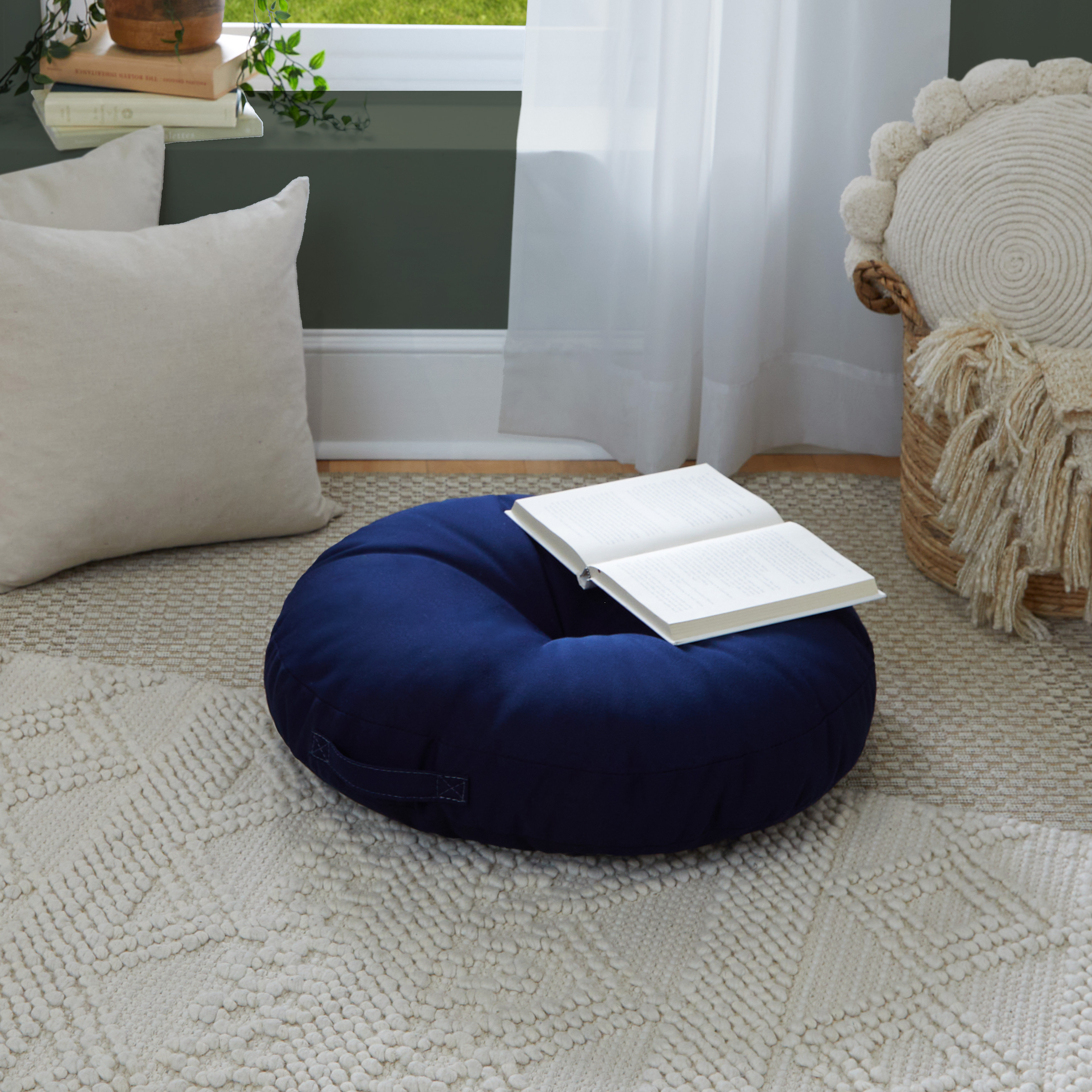 round Floor Pillow Insert 2 Sets, Large Thick Meditation Cushion, Circular  Seati