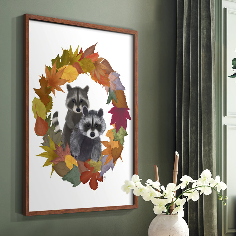 Reproduction de couronne de ratons laveurs feuille d'automne - bois massif, Brun, H 14 po x l 11 po