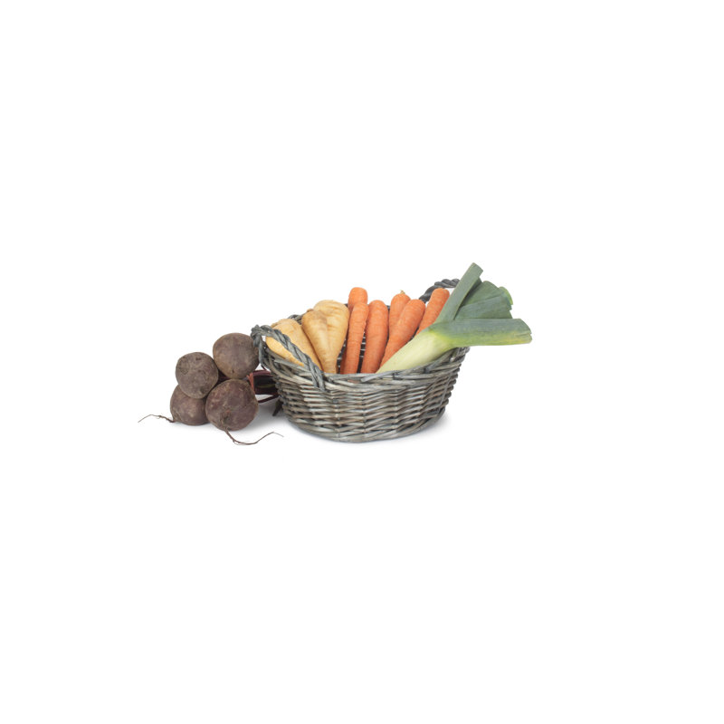 Wicker Round Storage Display Tray Basket with Lining, 14cm H x 25cm W x 25cm D, Antique Wash