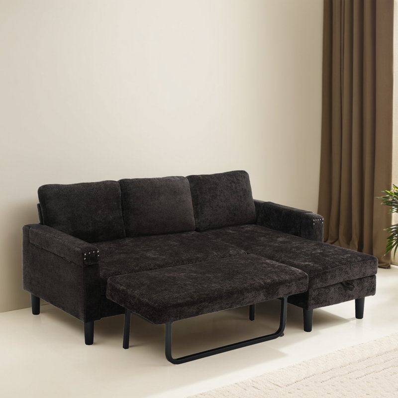 Canapé-lit modulaire rembourré 2 pièces 2 pièces, Chenille noir