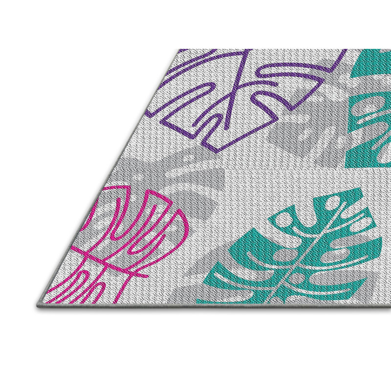 Tapis bleu turquoise/rose/gris à motifs, Rectangle 5 pi x 7 pi