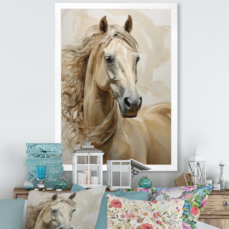 Portrait de cheval sophistiqué I, Cadre photo blanc, H 40 po x l 30 po x P 1,5 po