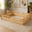 Lit plateforme grand format avec garde-corps pleine longueur, base de lit grand profil bas, aucun sommier tapissier requis, naturel-1364036805