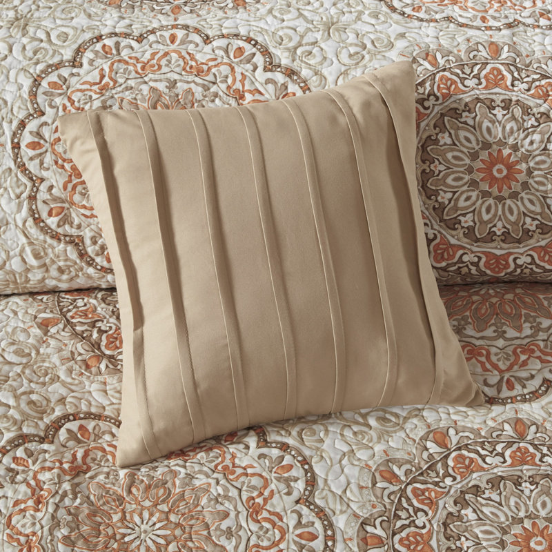 Ensemble de courtepointe réversible orange à pièces avec coussins décoratifs - grand
