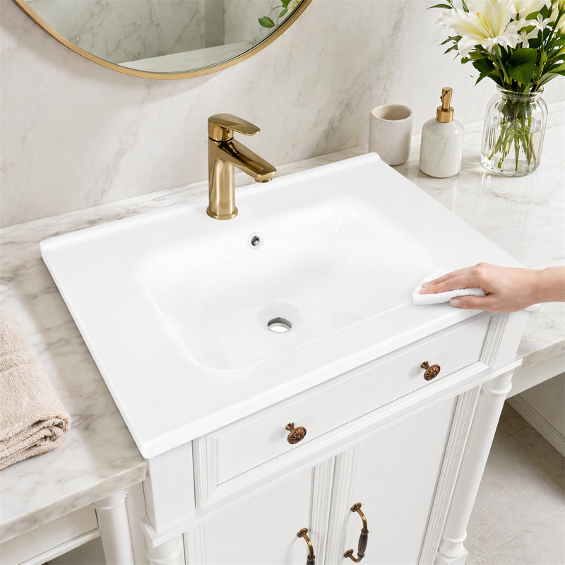 Lavabo de salle de bain encastré en céramique blanche 27,8 "avec trop-plein, conception intégrée