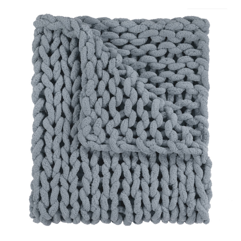 Seaside Blue Chunky Knitted Chenille Throw Blanket