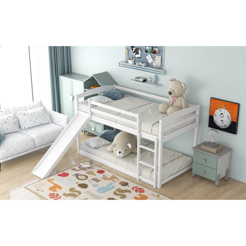 Lit superposé avec glissière convertible et échelle, Blanc