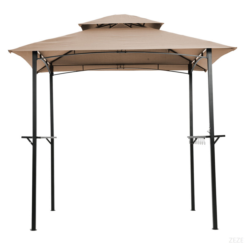 Outdoor Grill Gazebo 8 X 5 Ft, Shelter Tent, Double Tier Soft Top Canopy And Steel Frame With Hook And Bar Counters
