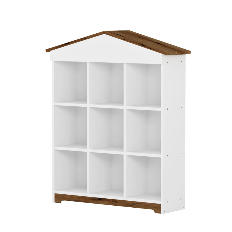 House-Shaped Storage Rack With Nine Storage Compartments, Three-Layer Storage Shelf With Colorblock Design, White/Brown