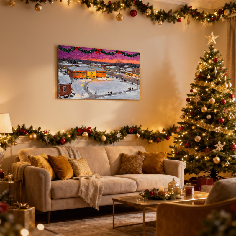 «Christmas Christmas Town Snowy Evening Scene», ensemble de 3 impressions sur toile, H 20 po x l 30 po
