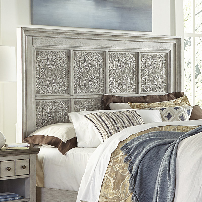 Haylee Decorative Panel Bed, Dresser & Mirror, Nightstand Bedroom Set, King, 4 Pcs: Bed, Nightstand, Dresser, Mirror