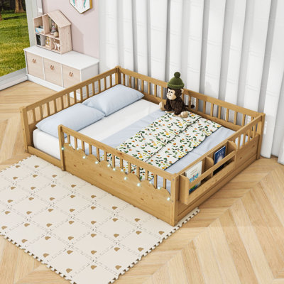 Wooden Kids Floor Bed With Light