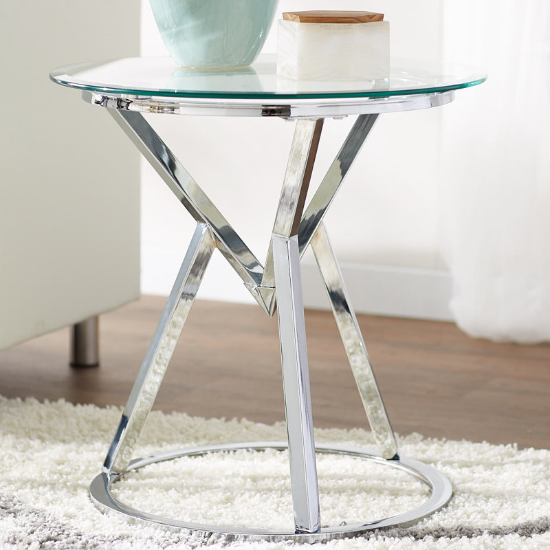 Glass Top Pedestal End Table