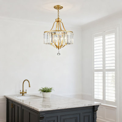 Modern Gold Crystal Chandelier 4-Light Adjustable Height Fixture For Dining Room Living Room Kitchen Bedroom Hallway Foyer