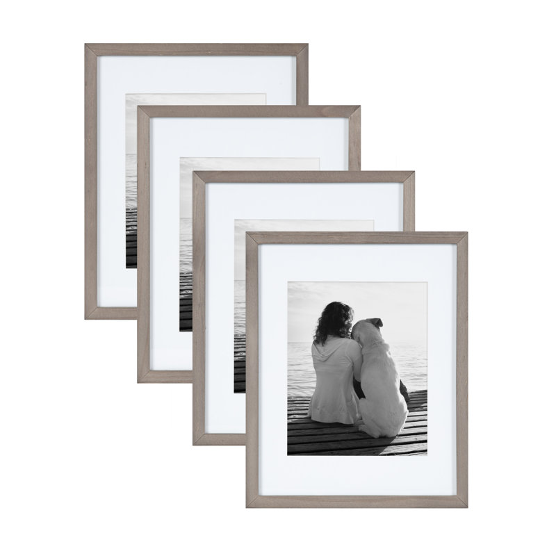 Ambrine Gray Wood Picture Frame - Set of 4 with Mat