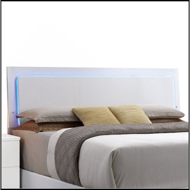 White Queen Bed With LED Light Headboard