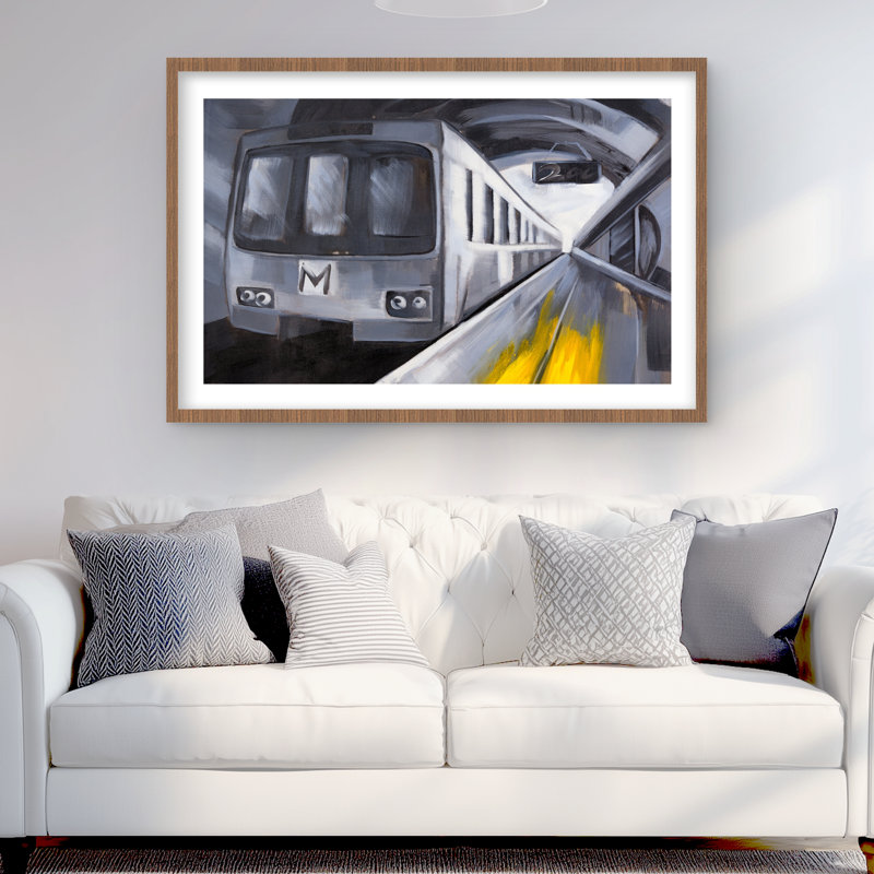 Subway - reproduction mat contemporaine encadrée pour la décoration, H 24 po x l 36 po, Brun