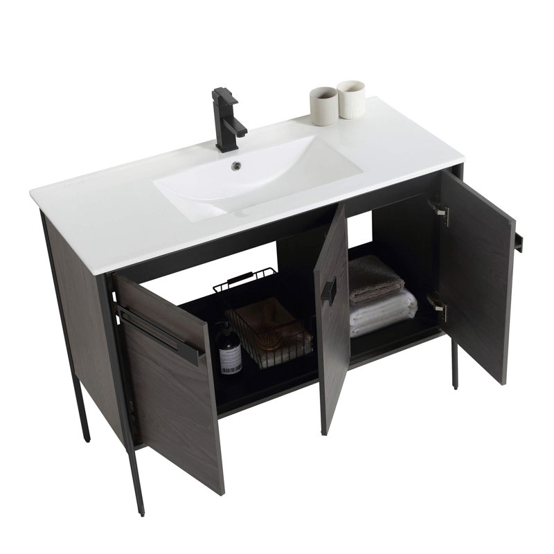 42" Single Bathroom Vanity, Black Coal Oak, Matte Black