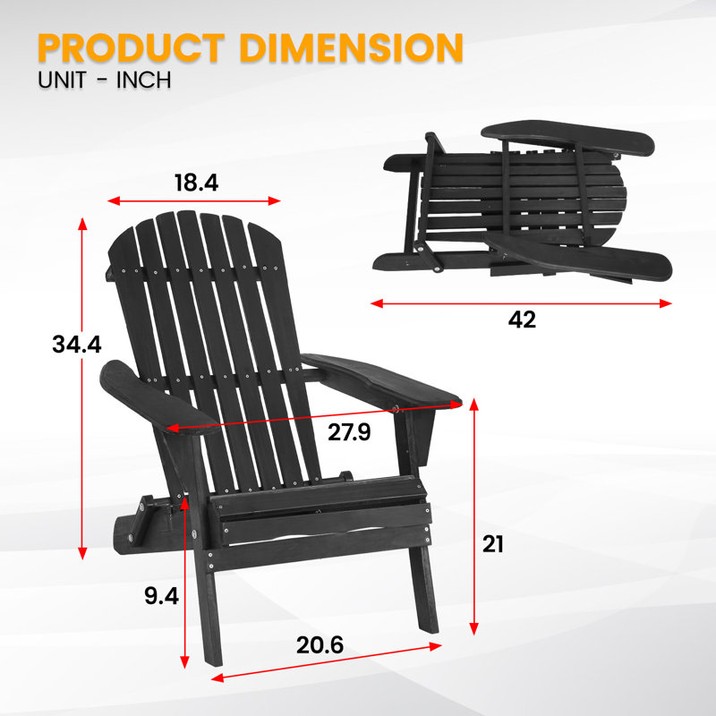 Folding Adirondack Chair with Retractable Ottoman Weight Capacity Solid Wood Garden Chair, Fire Pit Lounge Chairs Weather Resistant Furniture