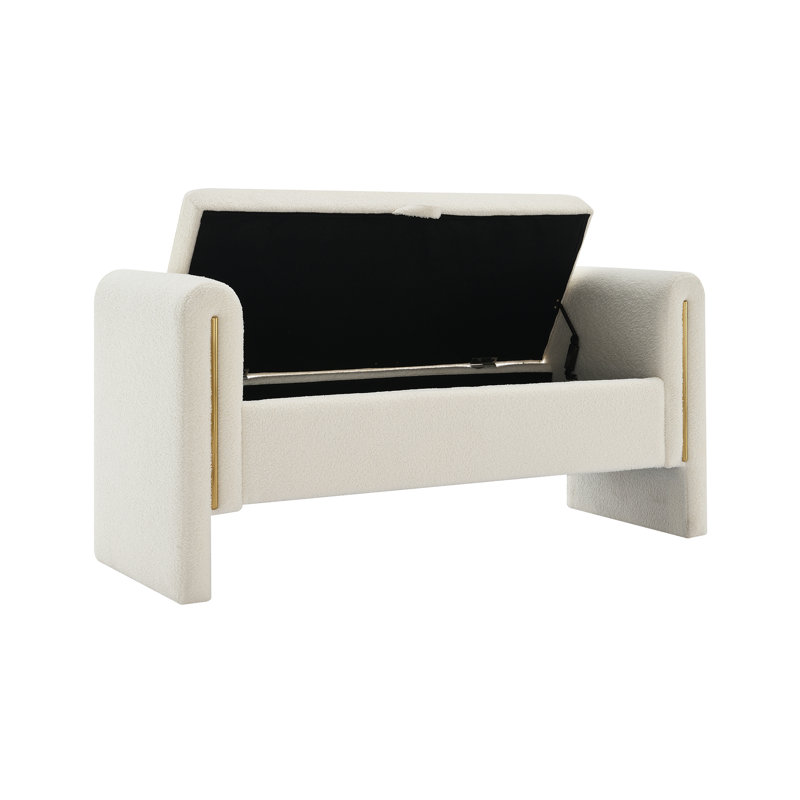 Banc de rangement moderne rembourré avec accoudoirs, rangement pour hall d'entrée, crème bouclé