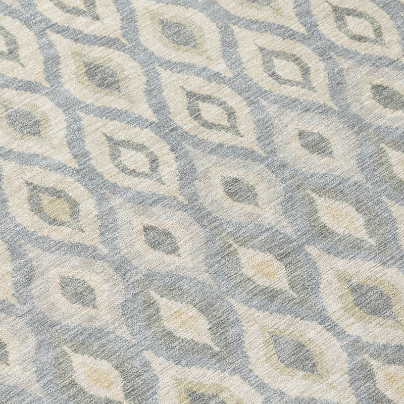 Tapis ikat intérieur / extérieur lavable à la machine Lamanna ACN3122, Gris, 8 pi x 10 pi