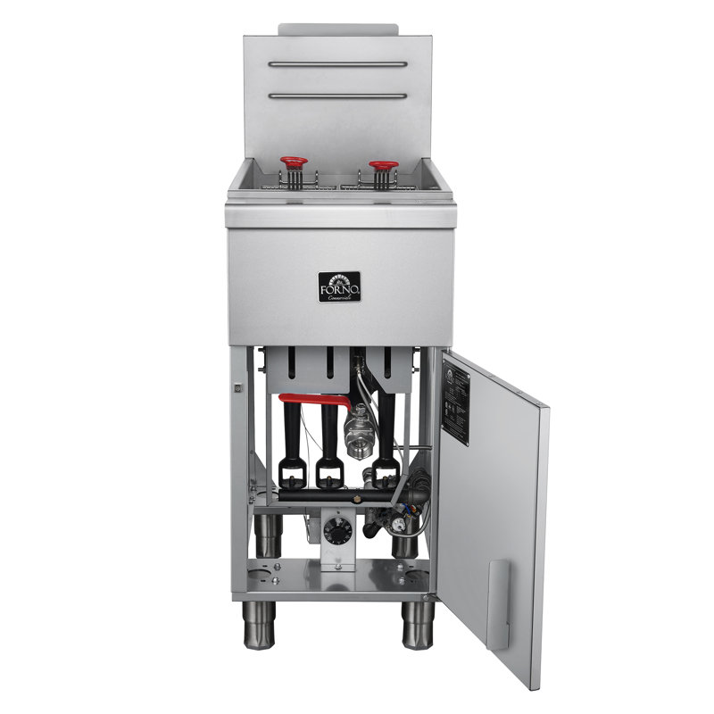 FORNO Commerciale Propane Gas Deep Fryer, 4 Burners 120,000 BTU, 50 lbs Oil Capacity, Millivolt, Liquid Propane