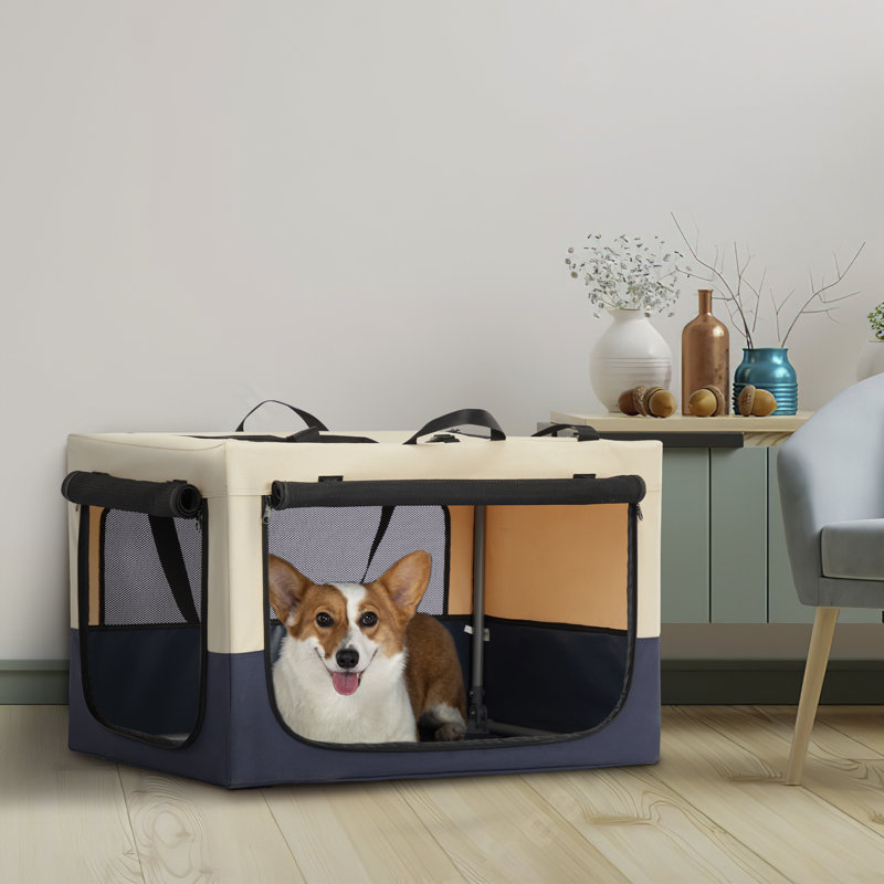 Cage ajustable pour chien avec 3 portes | Niche de voyage pliable en tissu, H 23,23 po x l 35,63 po x P 23,23 po