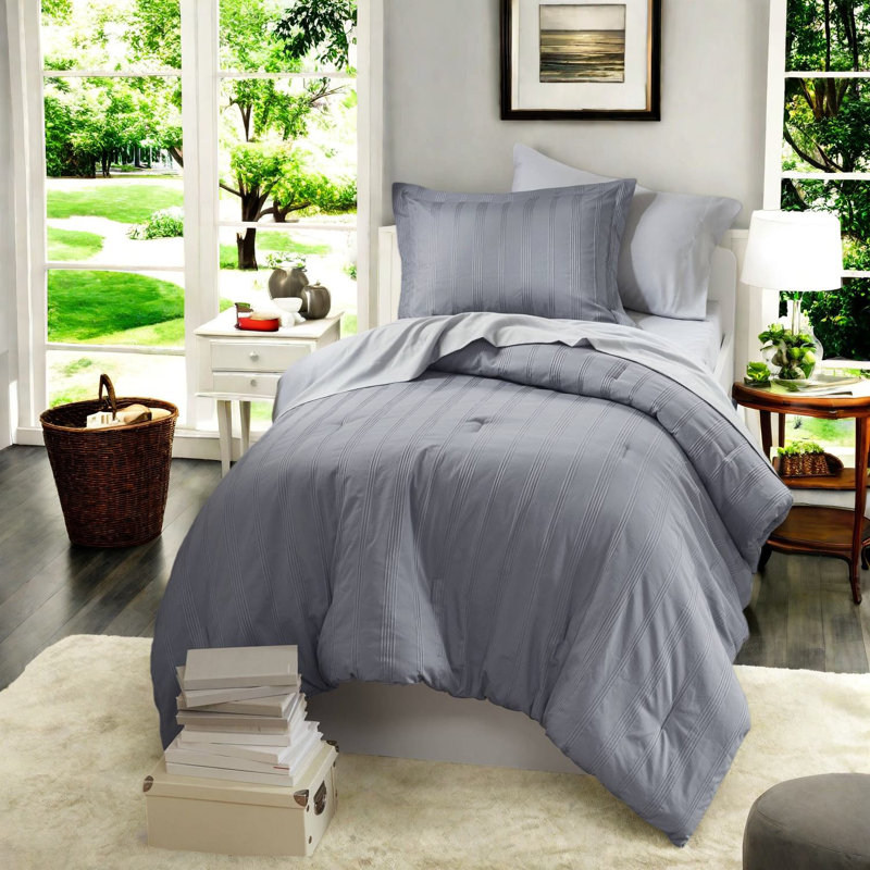 ensemble de literie pour lit simple / simple TG à deux pièces, édredon en polyester gris avec motif rayé tissé