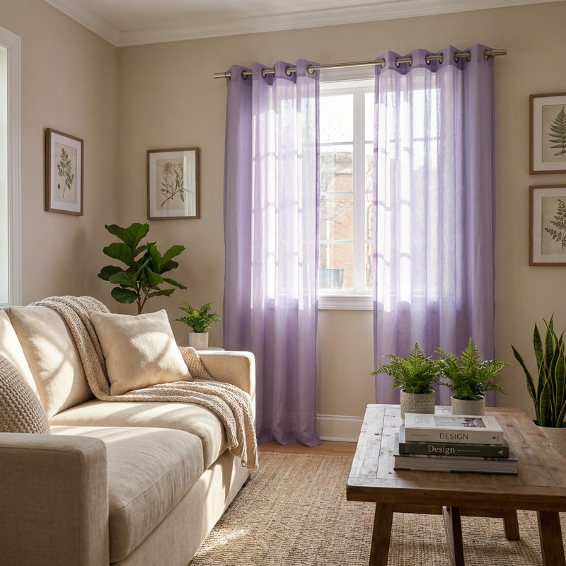 Taumsauk Semi Sheer Curtain Panel Pair, 52" W x 84" L, Lilac