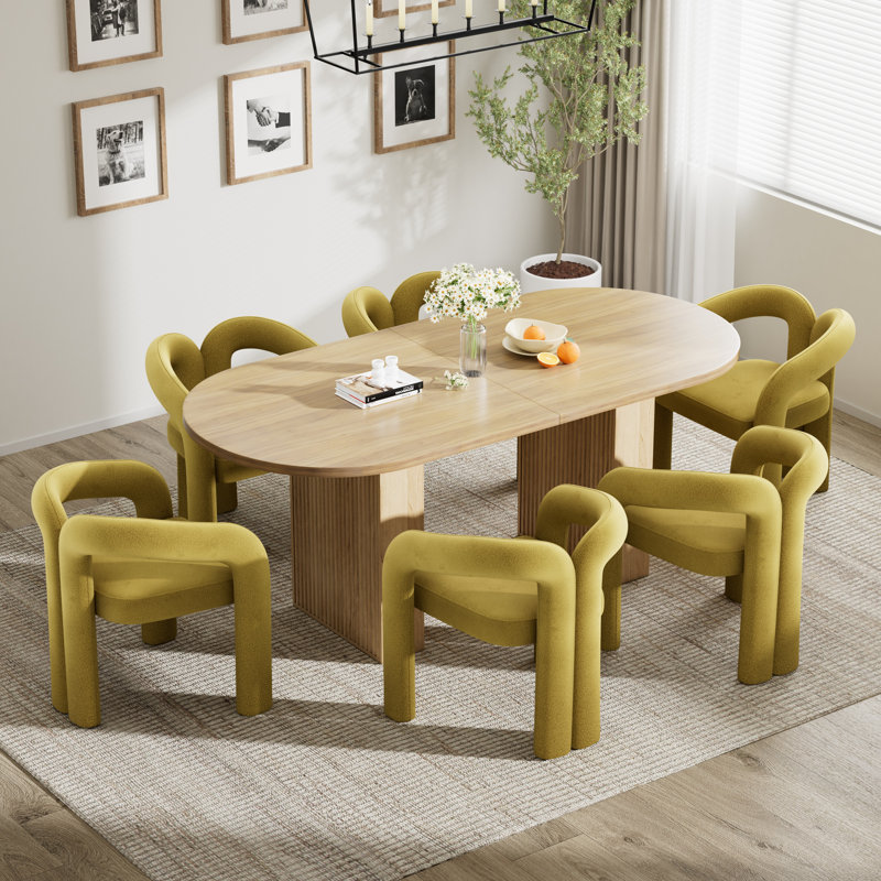 Ensemble de table de salle à manger 62,9 pouces, 7 pièces : table, 6 chaises, Vert olive, Naturel